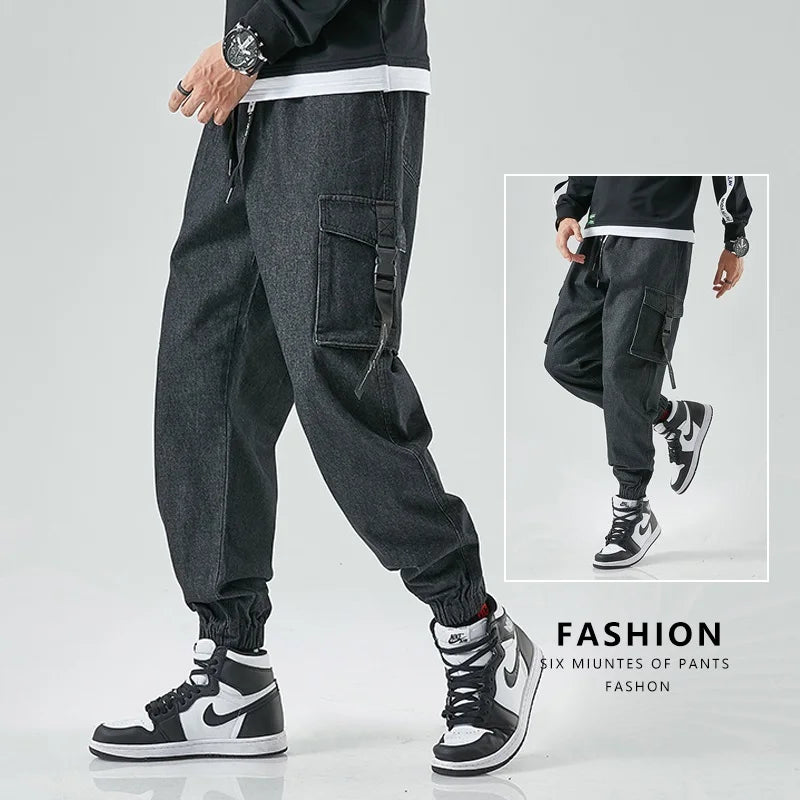 Men Joggers Cargo Denim Pants Baggy Harem Japanese Streetwear Styke Male Ankle Harajuku Casual Hip Hop Jeans Trousers Men