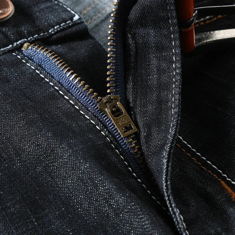 Men Denim Shorts Summer New Style Thin Section Elastic Force Slim Fit Short Jeans Male Brand Clothing Black Blue