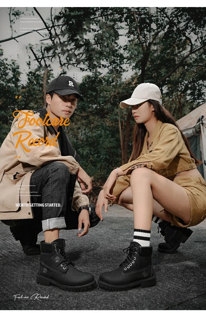 Mens Boots High Top Boots Men's Leather Shoes Winter Fashion Plush Warm Shoes Outdoor Sneakers Lace Up Non-Slip Ankle Boots Male