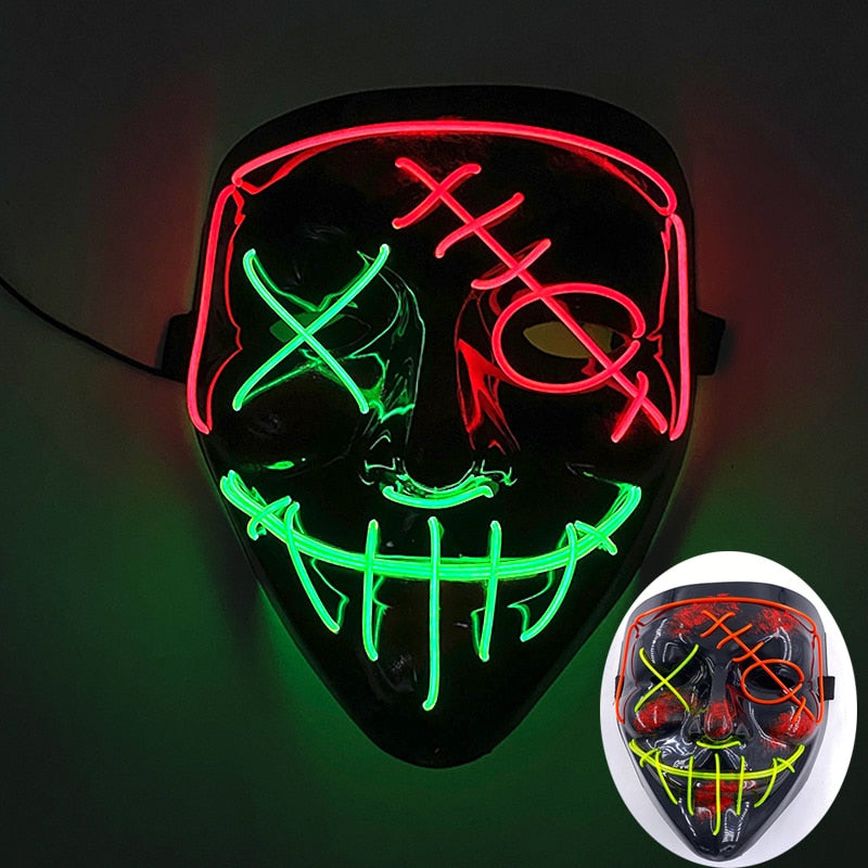 Wireless Halloween Neon Led Purge Mask Masquerade Carnival Party Masks Light Luminous In The Dark Cosplay Costume Supplies