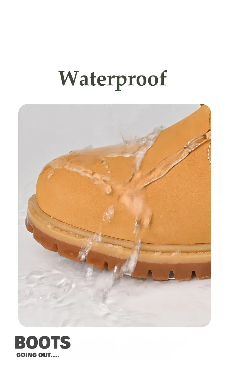 Mens Boots High Top Boots Men's Leather Shoes Winter Fashion Plush Warm Shoes Outdoor Sneakers Lace Up Non-Slip Ankle Boots Male