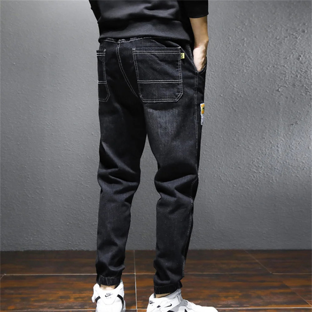 Mens Jeans Harem Pants Fashion Pockets Desinger Loose fit Baggy Moto Jeans Men Stretch Retro Streetwear Relaxed Tapered Jeans