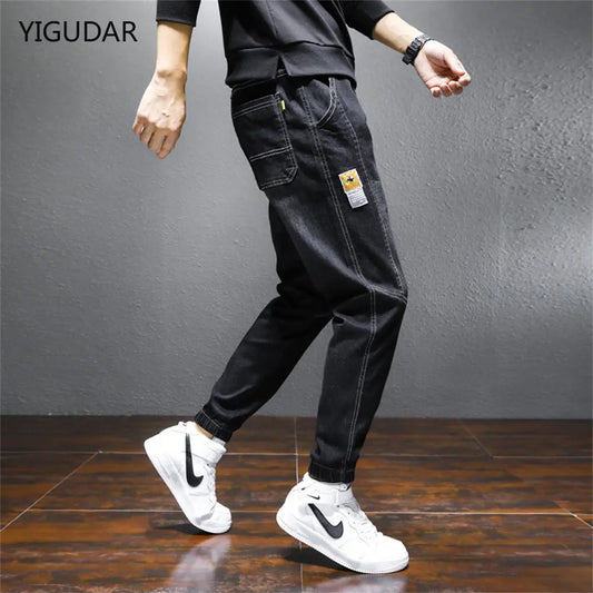Mens Jeans Harem Pants Fashion Pockets Desinger Loose fit Baggy Moto Jeans Men Stretch Retro Streetwear Relaxed Tapered Jeans