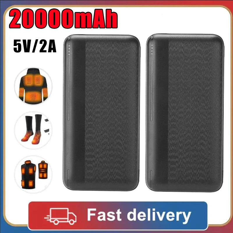 20000mAh Power Bank 5V/2A Micro/Type-C Out Portable Fast Charger External Battery Pack For Heating Vest Jacket Scarf Socks Phone