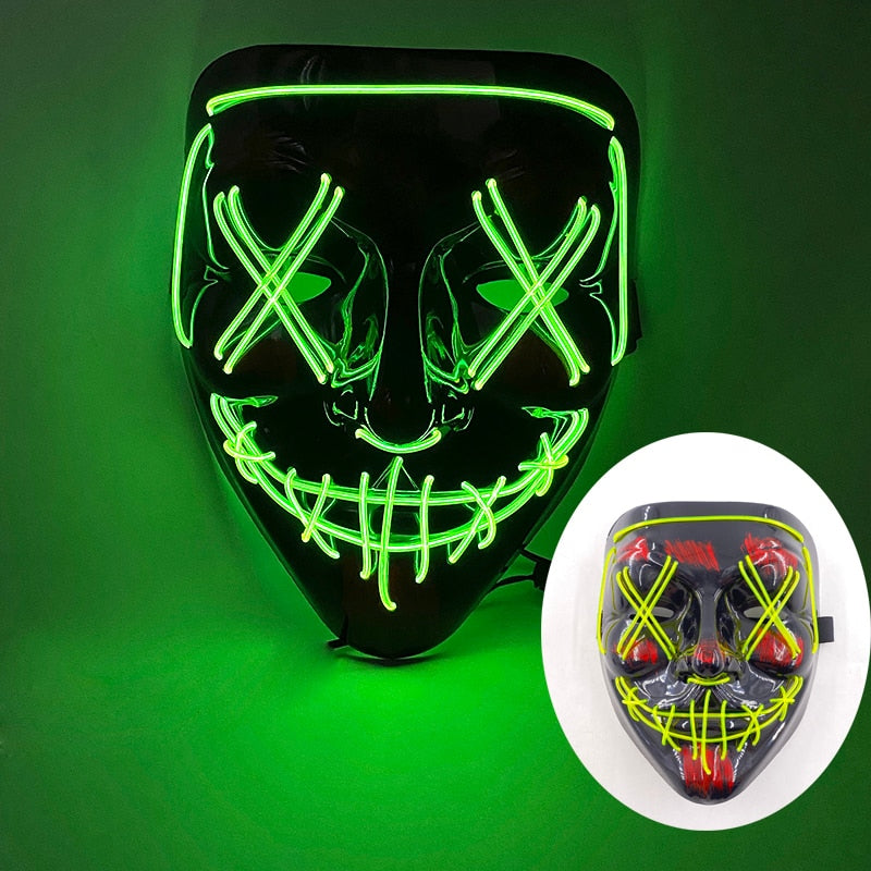 Wireless Halloween Neon Led Purge Mask Masquerade Carnival Party Masks Light Luminous In The Dark Cosplay Costume Supplies