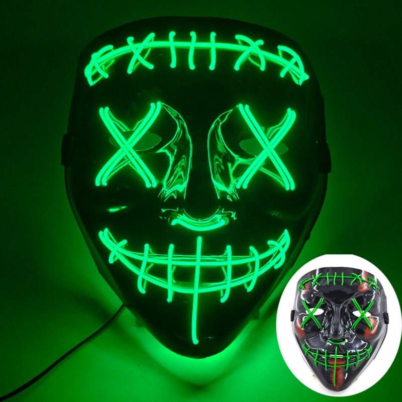 Wireless Halloween Neon Led Purge Mask Masquerade Carnival Party Masks Light Luminous In The Dark Cosplay Costume Supplies