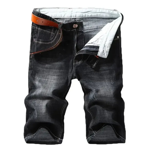 Men Denim Shorts Summer New Style Thin Section Elastic Force Slim Fit Short Jeans Male Brand Clothing Black Blue