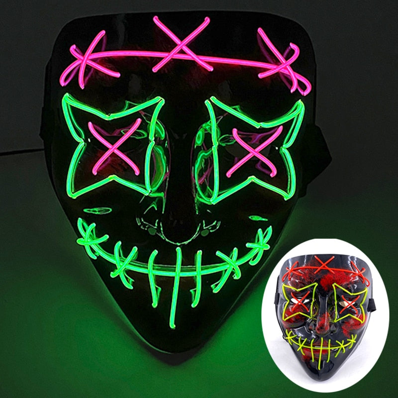 Wireless Halloween Neon Led Purge Mask Masquerade Carnival Party Masks Light Luminous In The Dark Cosplay Costume Supplies