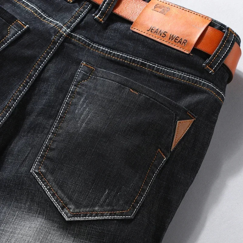 Men Denim Shorts Summer New Style Thin Section Elastic Force Slim Fit Short Jeans Male Brand Clothing Black Blue