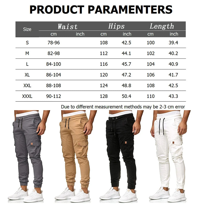 Cargo Pants Men Skinny Jeans Trousers Elastic Waist Drawstring Grey Men Pants Fashion Streetwear Flap Pockets Casual Pants