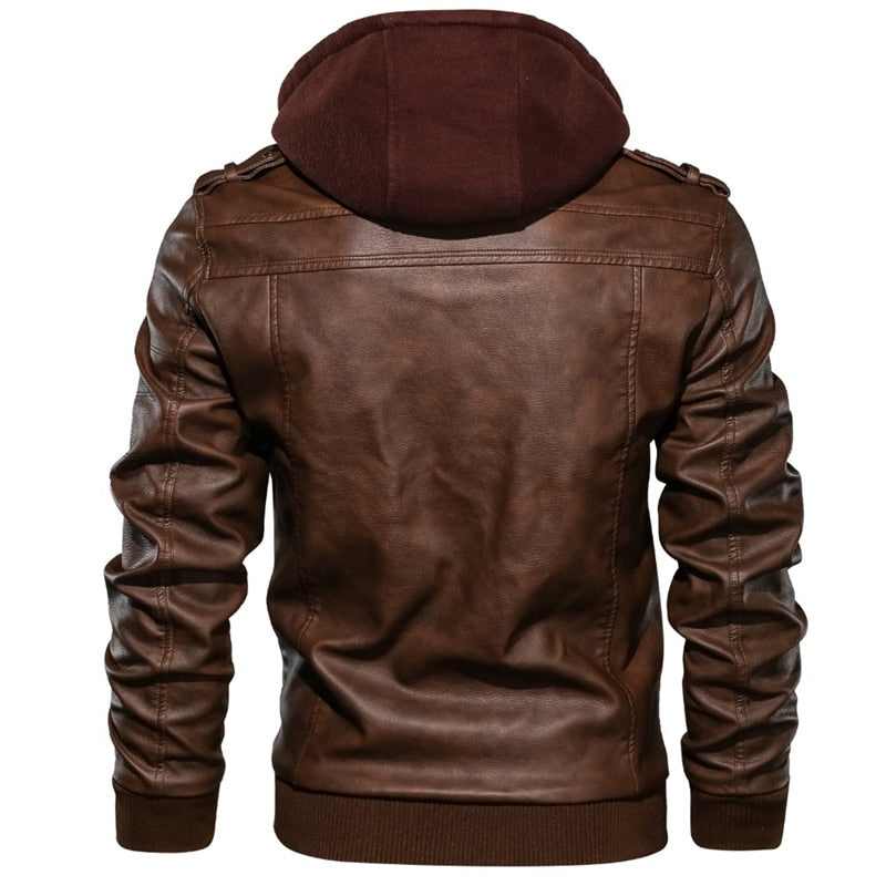 New autumn winter men&#39;s leather motorcycle jacket PU leather hooded jacket warm baseball jacket Euro Size coat