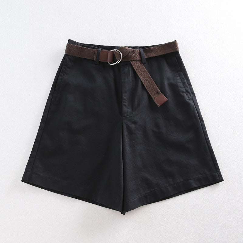 Women Wide Leg Shorts Casual Female A-line Solid Shorts With Belt Feminino Women Summer Shorts Loose High Waist 7411 50