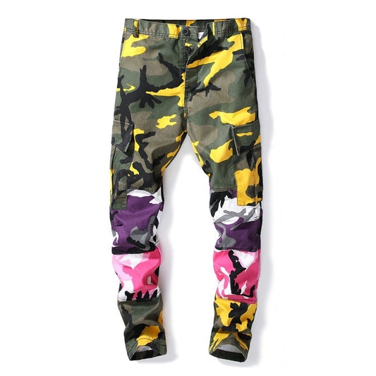 Camo Patchwork Cargo Pants Men's Hip Hop Casual Camouflage Trousers Streetwear Joggers Sweatpants NXP12