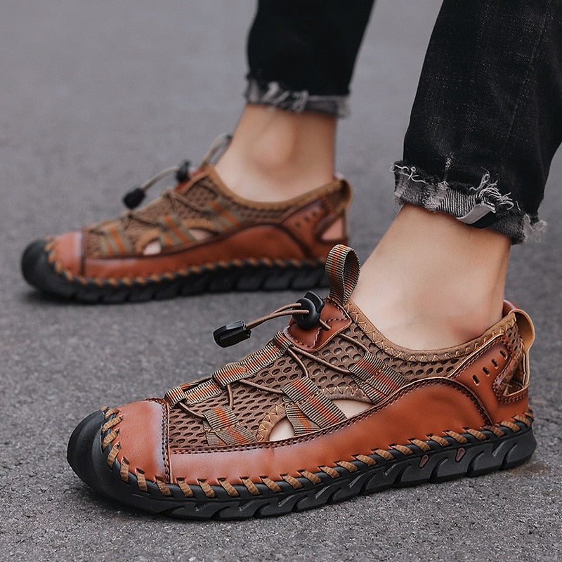 New Summer Genuine Leather Men Sandals Fashion Roman Sandals Handmade Men Casual Shoes Platform Outdoor Men&#39;s Beach Sandals