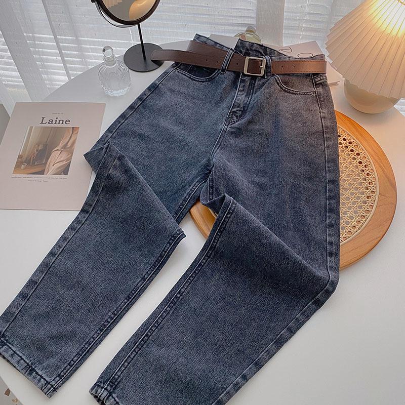 ZHISILAO Straight Jeans Women with Belt Vintage Basic Blue Ankle-length Denim Pants Boyfriend Gray Jeans Korean