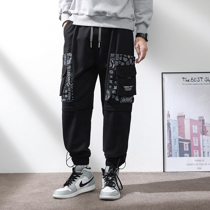 Fashion Printed Mens Streetwear Joggers Black Harem Sweatpants Casual Trousers