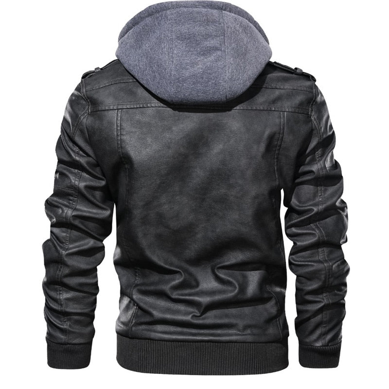 New autumn winter men&#39;s leather motorcycle jacket PU leather hooded jacket warm baseball jacket Euro Size coat