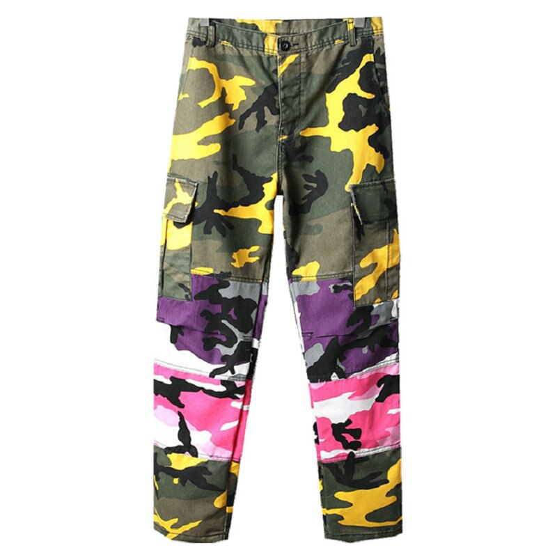 Camo Patchwork Cargo Pants Men's Hip Hop Casual Camouflage Trousers Streetwear Joggers Sweatpants NXP12