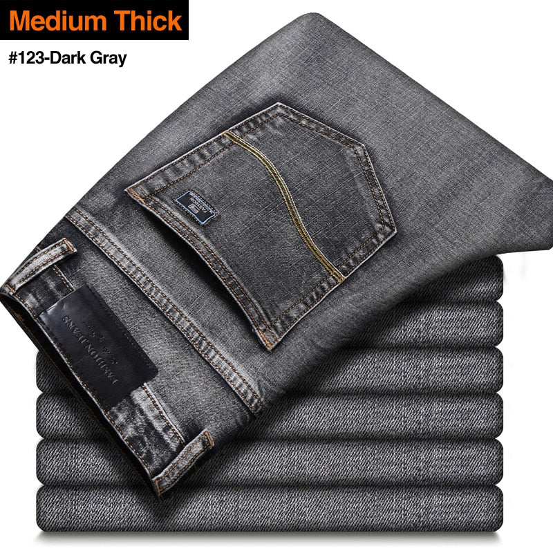 New Men&#39;s Stretch Regular Fit Jeans Business Casual Classic Style Fashion Denim Trousers Male Black Blue Gray Pants