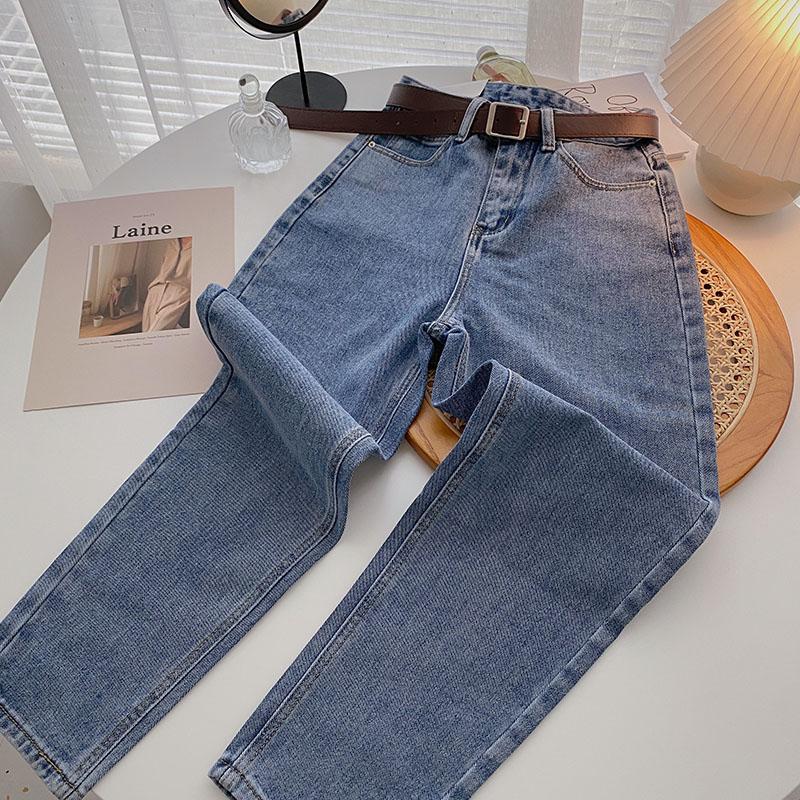 ZHISILAO Straight Jeans Women with Belt Vintage Basic Blue Ankle-length Denim Pants Boyfriend Gray Jeans Korean