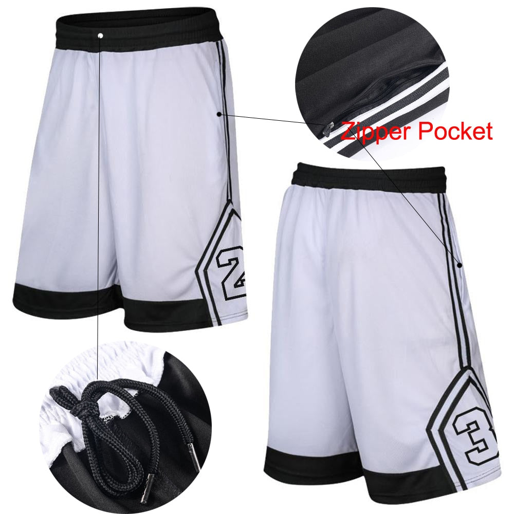 Custom number Basketball Shorts Loose Breathable Men Basketball Shorts Zipper Pocket Training Basketball Quick Dry Running Short