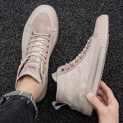 TaoBo High top Casual Shoes for Men Khaki Outdoor Sport Sneaker for Male Size 39-44 Light Weight Anti-Slippery Shoes