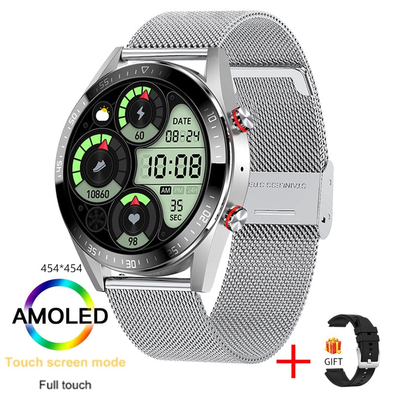 New 454*454 Screen Smart Watch Always Display The Time Bluetooth Call Local Music Smartwatch For Mens Android TWS Earphones