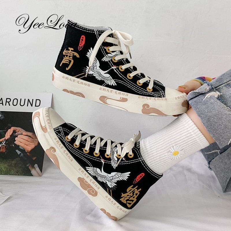 Women High Top Vulcanized Shoes Ladies Casual Sneakers Fashion Comfortable Canvas Shoes Trend Casual Flats Sneakers Plus Size 44