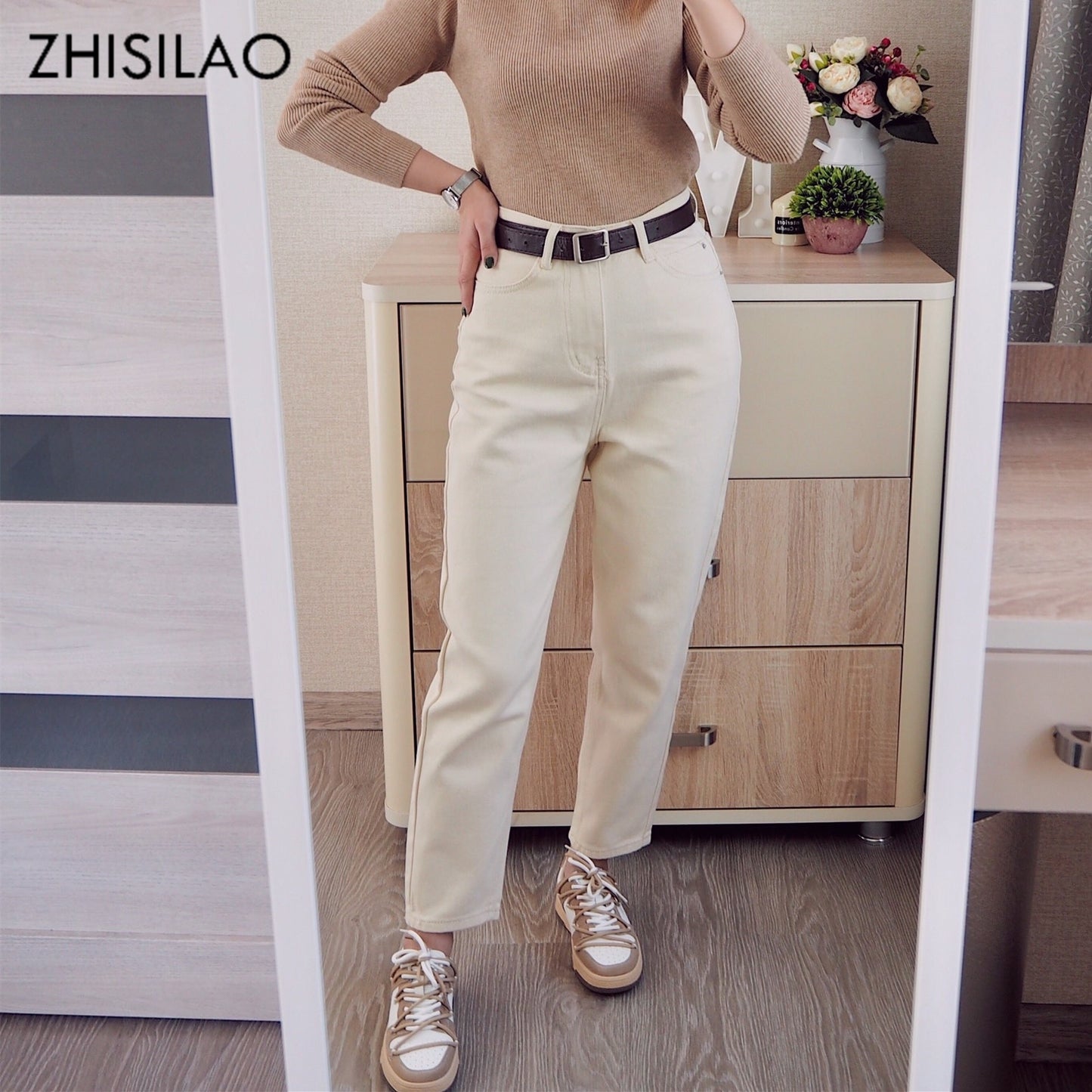 ZHISILAO Straight Jeans Women with Belt Vintage Basic Blue Ankle-length Denim Pants Boyfriend Gray Jeans Korean