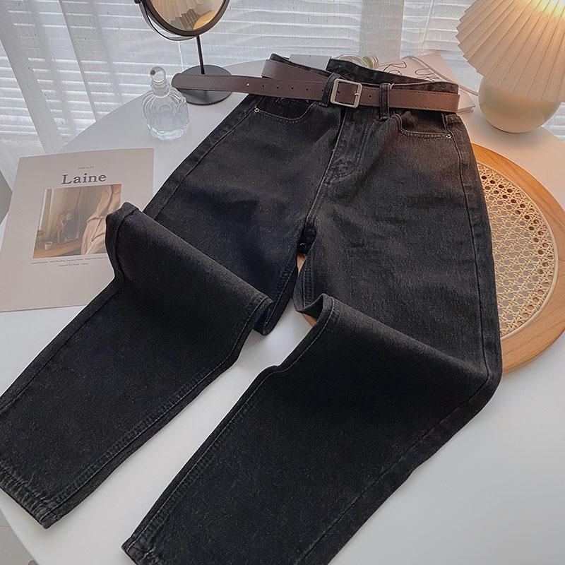 ZHISILAO Straight Jeans Women with Belt Vintage Basic Blue Ankle-length Denim Pants Boyfriend Gray Jeans Korean