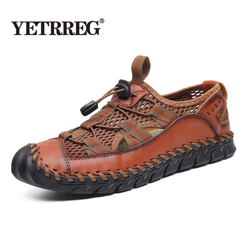 New Summer Genuine Leather Men Sandals Fashion Roman Sandals Handmade Men Casual Shoes Platform Outdoor Men&#39;s Beach Sandals