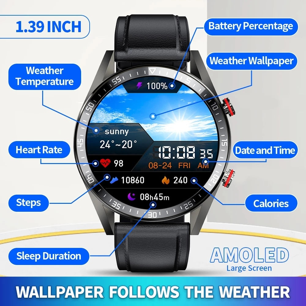 New 454*454 Screen Smart Watch Always Display The Time Bluetooth Call Local Music Smartwatch For Mens Android TWS Earphones