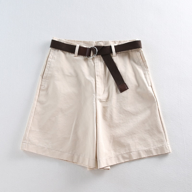 Women Wide Leg Shorts Casual Female A-line Solid Shorts With Belt Feminino Women Summer Shorts Loose High Waist 7411 50