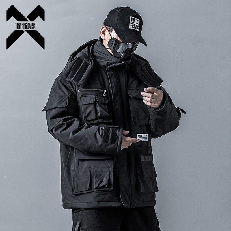 11 BYBB&#39;S DARK Mens Winter Jackets Coat Streetwear Casual Cargo Parkas Tactics Function Hoody Coat Multi-pocket Warm Male DG506