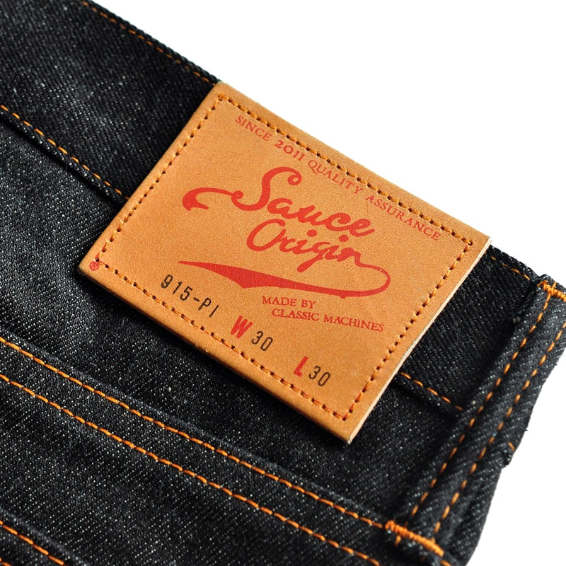 Sauce Origin 915-Pi Mens Jeans  Men Designer Jeans for Men Taper Fit Selvedge Denim Raw Jeans Button Fly Handmade Vintage