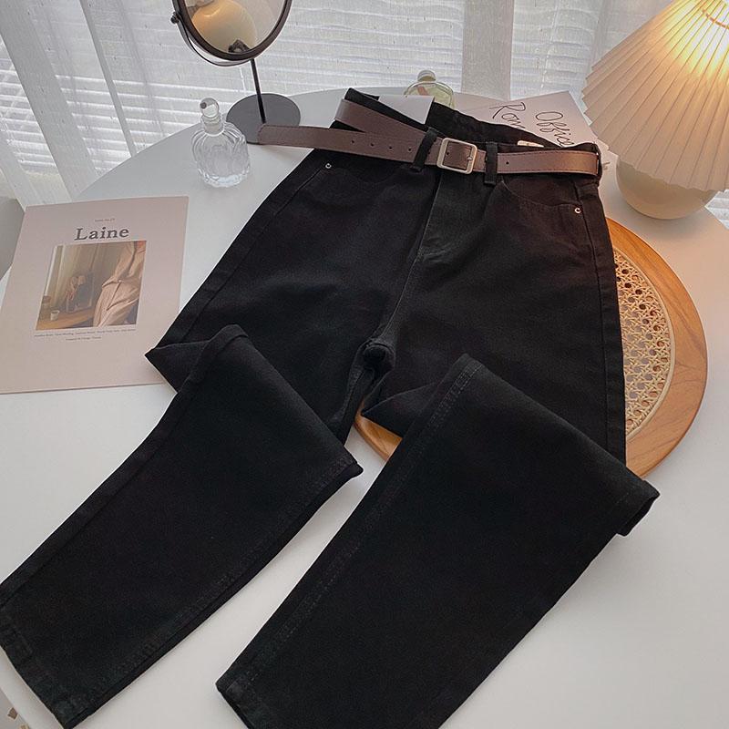 ZHISILAO Straight Jeans Women with Belt Vintage Basic Blue Ankle-length Denim Pants Boyfriend Gray Jeans Korean