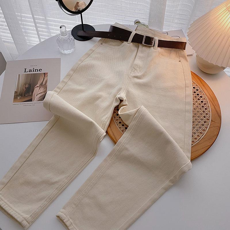 ZHISILAO Straight Jeans Women with Belt Vintage Basic Blue Ankle-length Denim Pants Boyfriend Gray Jeans Korean