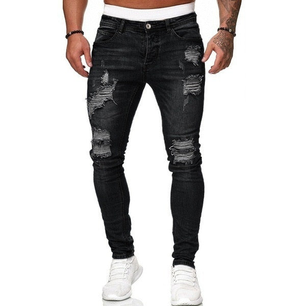 Jeans Men Ripped Skinny Hole Trousers Stretch Slim Denim Pants Large Size Hip Hop Black Blue Casual Jogging Jeans for Men