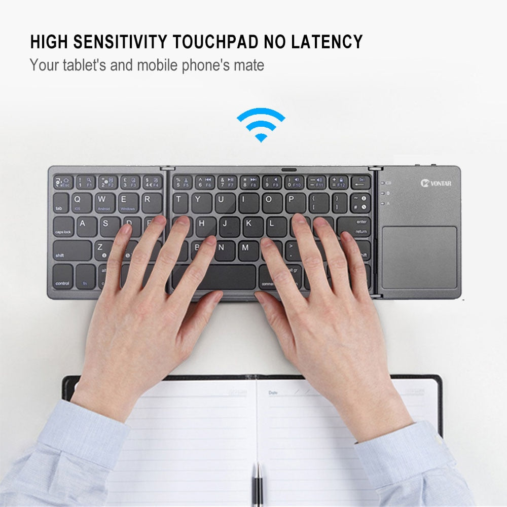 Portable Folding Bluetooth Mini Keyboard Foldable Wireless Klavye Touchpad Russian En Keypad for IOS/Android/Windows ipad Tablet