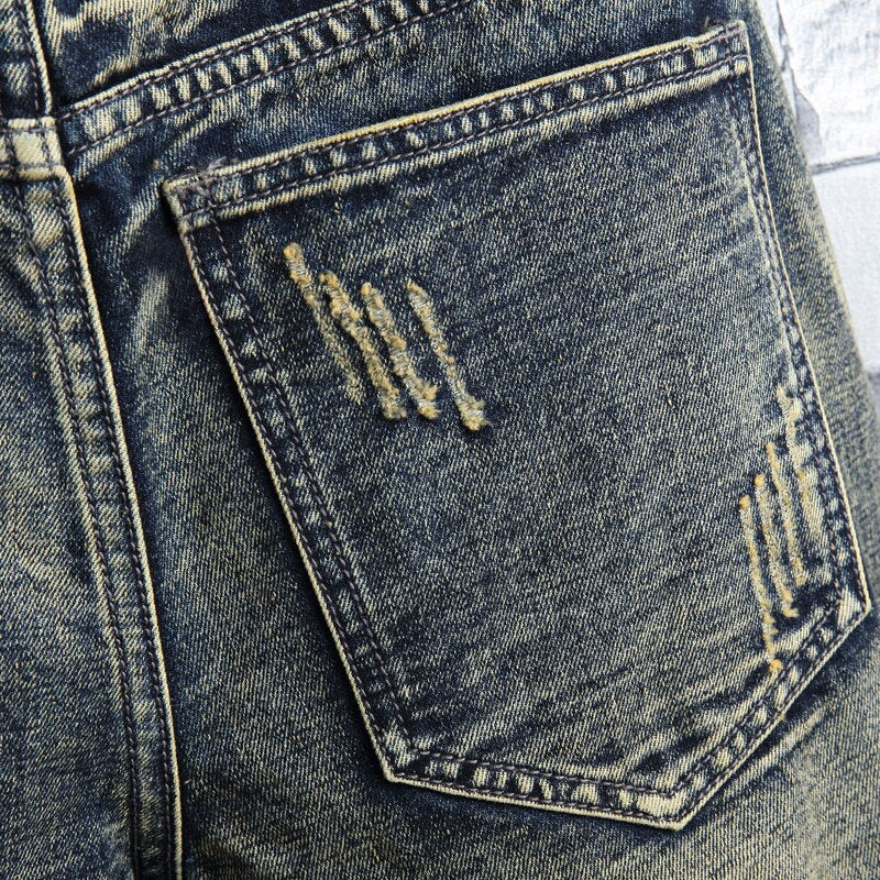 Brand Men&#39;s Retro Style Ripped Denim Shorts Summer New Fashion Casual Hole Patch Jean Shorts Male Brand Clothes