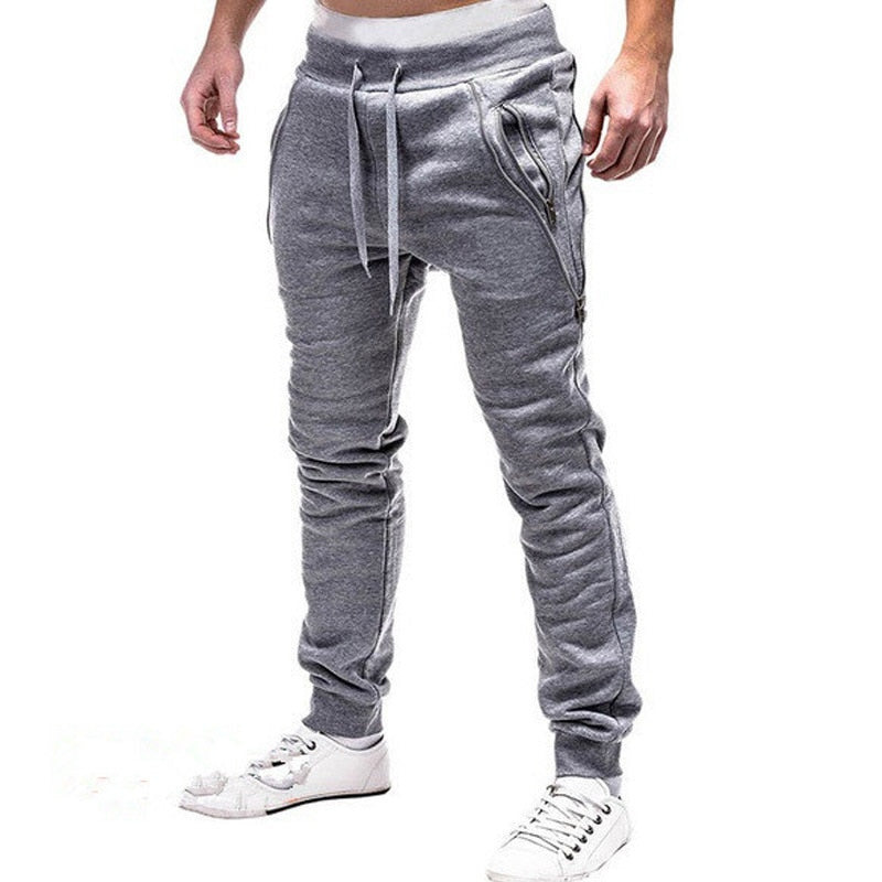 New Casual Pants Men Solid Mid Waist Streetwear Trousers Men Zipper Pockets Full Length Mens Joggers Pants 3XL Pantalones Hombre