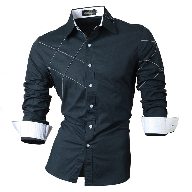 jeansian casual shirts dress male mens clothing long sleeve social slim fit brand boutique cotton western button 2028