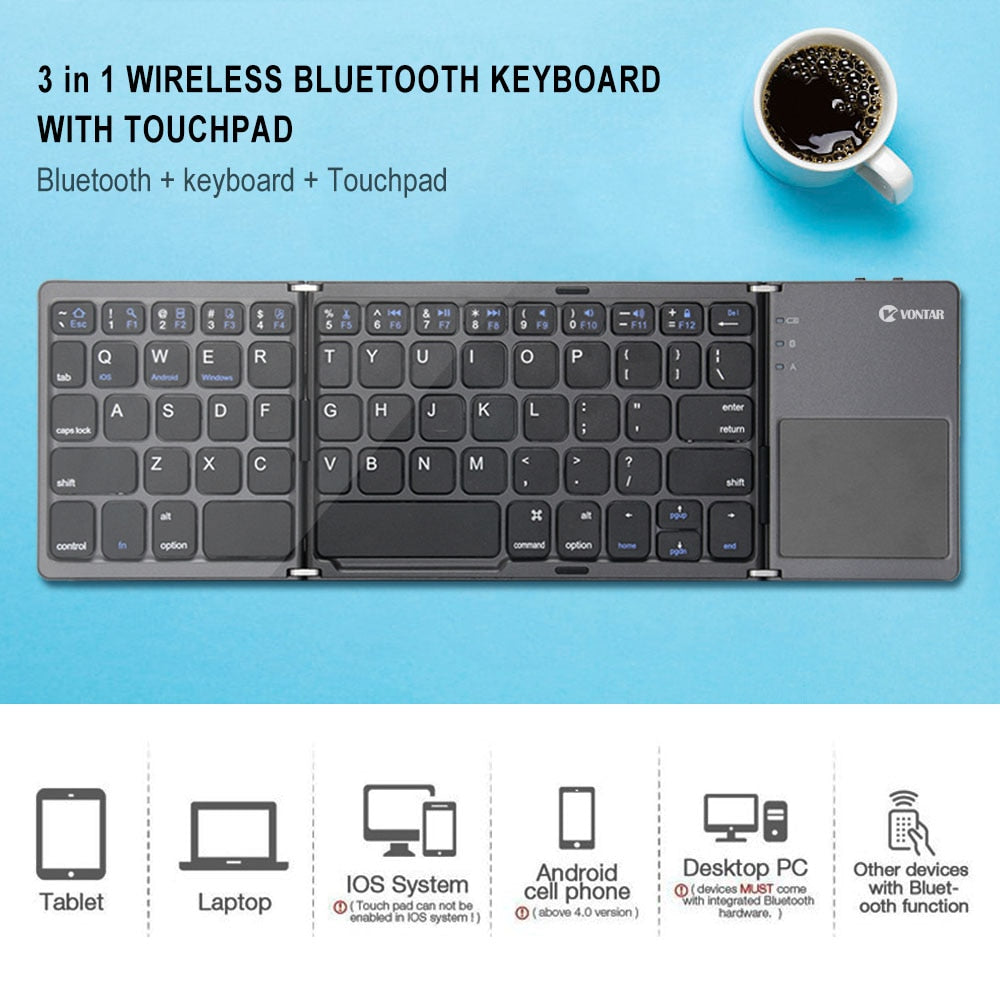 Portable Folding Bluetooth Mini Keyboard Foldable Wireless Klavye Touchpad Russian En Keypad for IOS/Android/Windows ipad Tablet