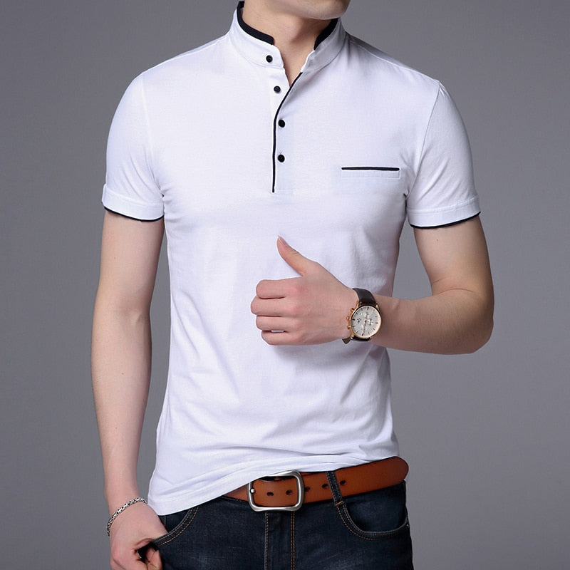 New Fashion Brand Polo Shirt Men&#39;s Summer Mandarin Collar Slim Fit Solid Color Button Breathable Polos Casual Men Clothing