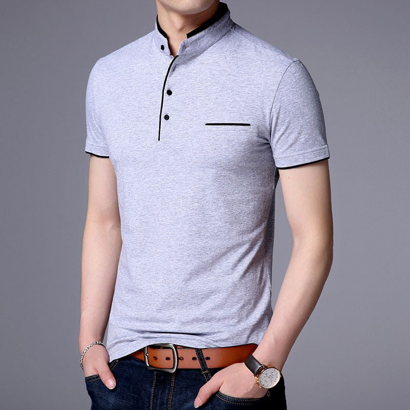 New Fashion Brand Polo Shirt Men&#39;s Summer Mandarin Collar Slim Fit Solid Color Button Breathable Polos Casual Men Clothing