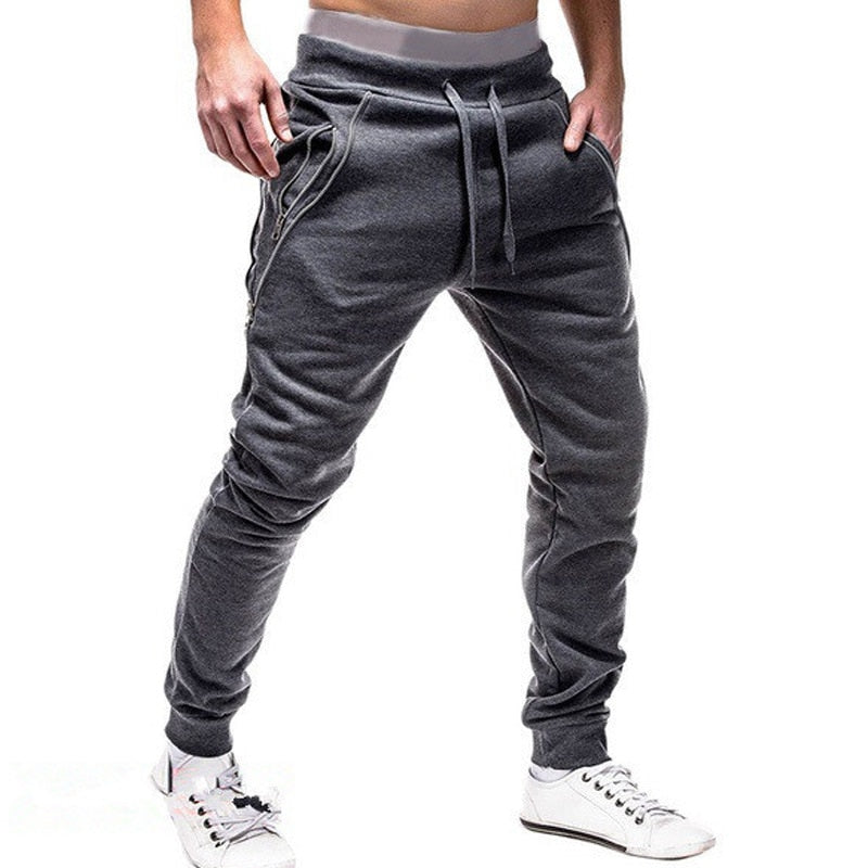 New Casual Pants Men Solid Mid Waist Streetwear Trousers Men Zipper Pockets Full Length Mens Joggers Pants 3XL Pantalones Hombre