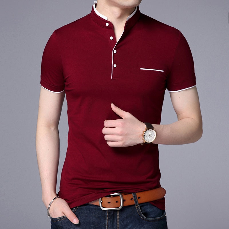 New Fashion Brand Polo Shirt Men&#39;s Summer Mandarin Collar Slim Fit Solid Color Button Breathable Polos Casual Men Clothing