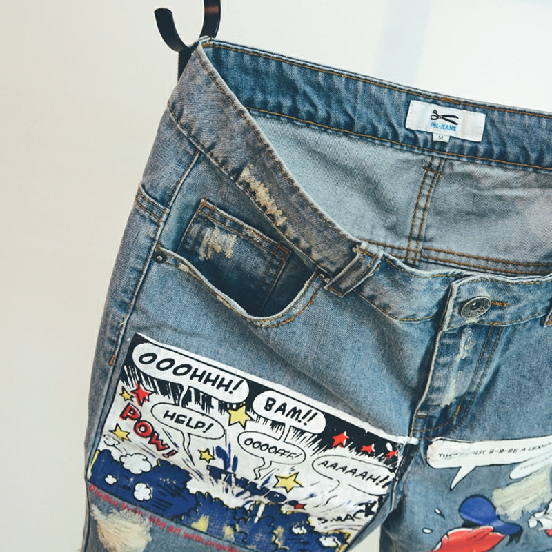 Supzoom New Arrival Hot Sale Fashion Animation Cartoon Print Light Ulzzang Summer Zipper Fly Stonewashed Jeans Shorts Men