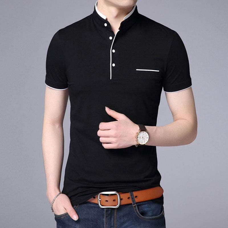 New Fashion Brand Polo Shirt Men&#39;s Summer Mandarin Collar Slim Fit Solid Color Button Breathable Polos Casual Men Clothing