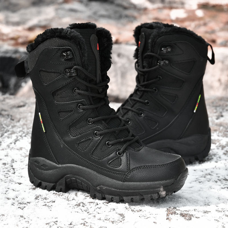 New Warm Plush Snow Boots Men Lace Up Casual High Top Men&#39;s Boots Waterproof Winter Boots Anti-Slip Ankle Boots Army Work Boots